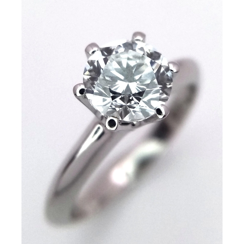 43 - An 18K white Gold 1ct Diamond Solitaire Ring. Brilliant round cut diamond. Comes with an IGI certifi... 