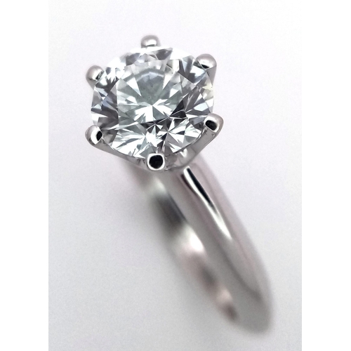 43 - An 18K white Gold 1ct Diamond Solitaire Ring. Brilliant round cut diamond. Comes with an IGI certifi... 