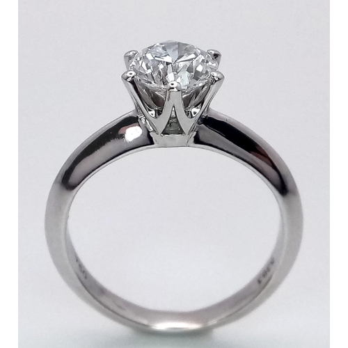 43 - An 18K white Gold 1ct Diamond Solitaire Ring. Brilliant round cut diamond. Comes with an IGI certifi... 