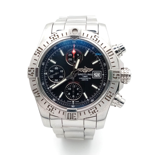 51 - A Breitling Avenger II Chronograph Gents Watch. Stainless steel bracelet and case - 43mm. Black dial... 