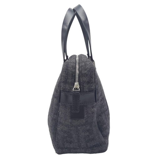 53 - A Fendi Black and Charcoal Grey Bag. Textile exterior with black leather handles, silver-toned hardw... 