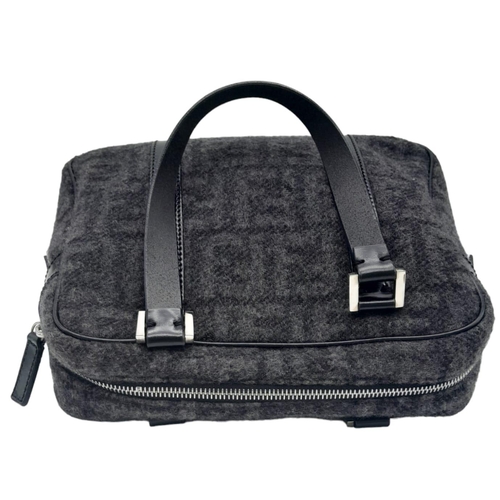 53 - A Fendi Black and Charcoal Grey Bag. Textile exterior with black leather handles, silver-toned hardw... 