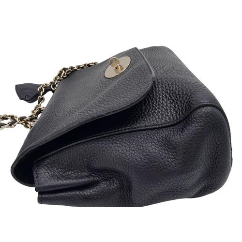 549 - A Black Mulberry Lily Bag. With a Classic Grain Leather, Flap Over Design, Signature Postman Style L... 