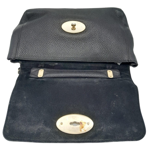 549 - A Black Mulberry Lily Bag. With a Classic Grain Leather, Flap Over Design, Signature Postman Style L... 