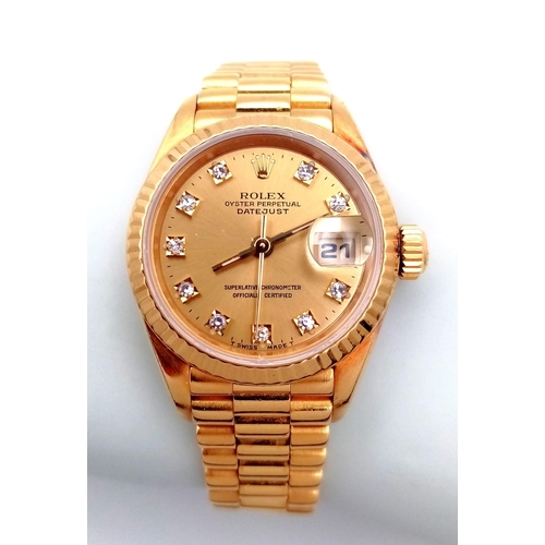 72 - A Wonderful Vintage Rolex 18K Gold and Diamond Ladies Datejust Watch. Model 69178 - 2135 calibre. 18... 