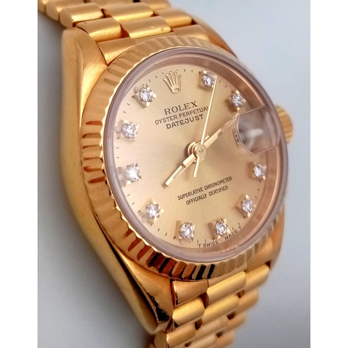 72 - A Wonderful Vintage Rolex 18K Gold and Diamond Ladies Datejust Watch. Model 69178 - 2135 calibre. 18... 