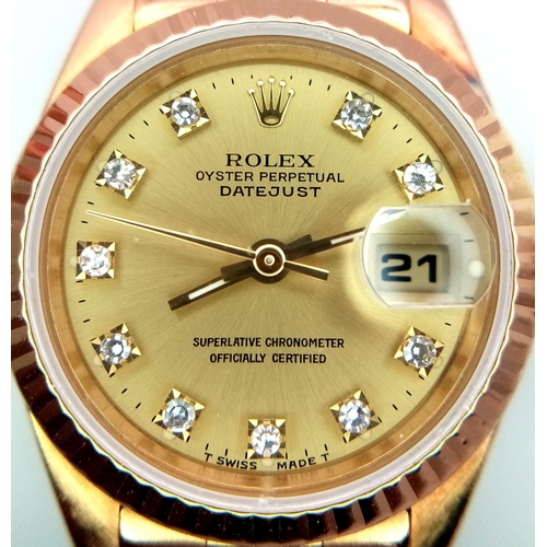 72 - A Wonderful Vintage Rolex 18K Gold and Diamond Ladies Datejust Watch. Model 69178 - 2135 calibre. 18... 