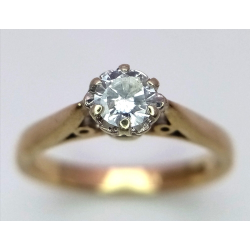 768 - A 9K Yellow Gold Diamond Solitaire Ring. 0.25ct. Size K. 2.43g total weight.