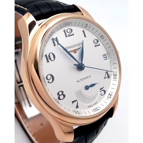 86 - A Glorious Longine 18K Rose Gold Automatic Gents Watch. Black Alligator leather strap. 18K rose gold... 