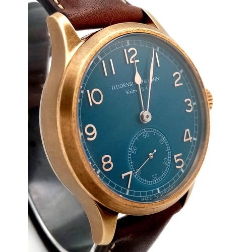 93 - A Brilliantly Hand-Crafted D. Dornbluth and Sohn Automatic Gents Watch. 99.1 calibre. Brown leather ... 