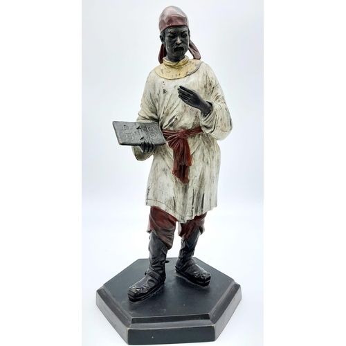 143 - An Antique Cold Painted Bronze Character Statue. A Chinese scholar teaches his students. 37cm tall.