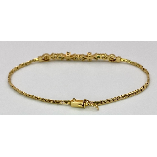 248 - A 18K YELLOW GOLD DIAMOND AND GEM SET BRACELET. TOTAL WEIGHT 5.1G. TOTAL LENGTH 20CM.