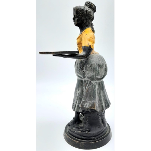 339 - An Antique, Late 19th Century Character Bronze Sculpture. A servant lady with carrying tray. Lovely ... 