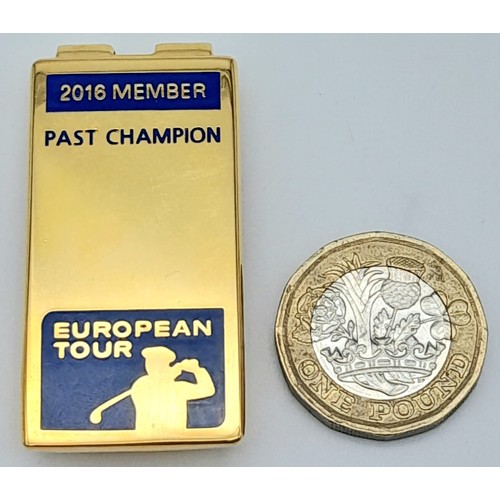 1182 - GOLD TONE MONEY CLIP 2016 MEMBER PAST CHAMPION EUROPEAN TOUR GOLF THEMED