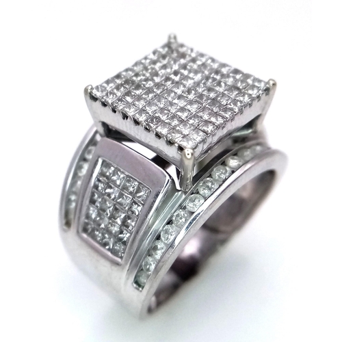 158 - A 14K White Gold Diamond Pave Ring. Central square of 81 square cut diamonds! A further 70 square an... 