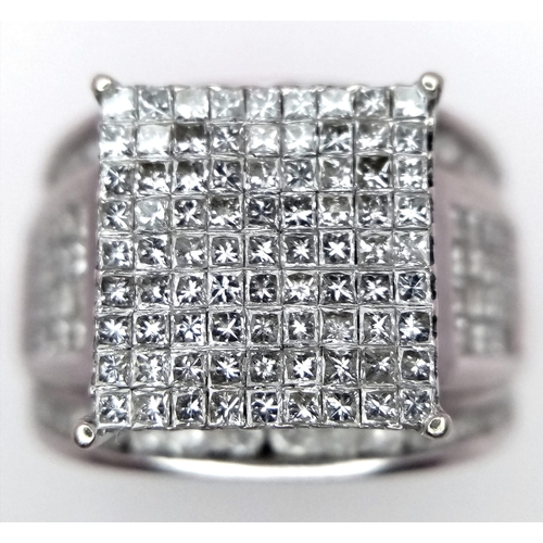 158 - A 14K White Gold Diamond Pave Ring. Central square of 81 square cut diamonds! A further 70 square an... 