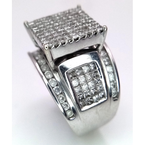 158 - A 14K White Gold Diamond Pave Ring. Central square of 81 square cut diamonds! A further 70 square an... 