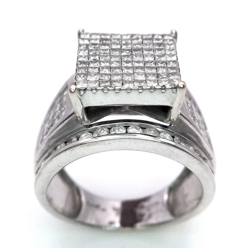 158 - A 14K White Gold Diamond Pave Ring. Central square of 81 square cut diamonds! A further 70 square an... 