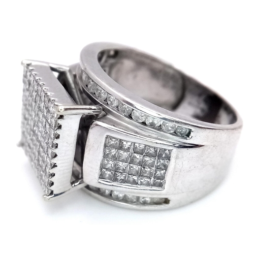 158 - A 14K White Gold Diamond Pave Ring. Central square of 81 square cut diamonds! A further 70 square an... 