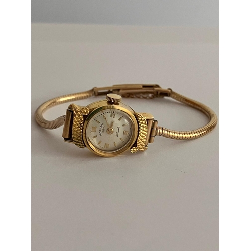 189 - Ladies Vintage 9 carat GOLD ROTARY WRISTWATCH Mounted on a 9 carat gold snake chain bracelet. Comple... 