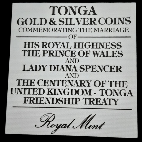 205 - A 22K GOLD COMMEMORATIVE ENCAPSULATED COIN FROM TONGA 1981 MADE FOR THE MARRIAGE OF LADY DIANA SPENC... 