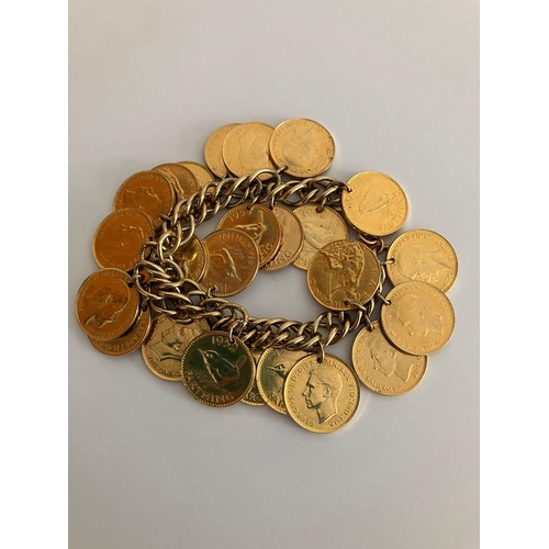 210 - Fabulous COIN BRACELET Full of vintage GOLD PLATED FARTHINGS. Coins range from 1920’s - 1950’s. Brac... 