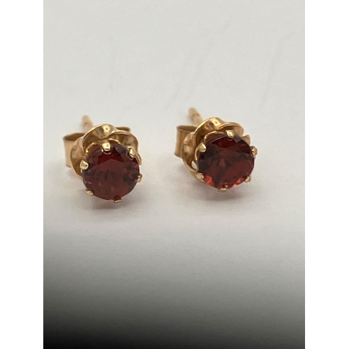 238 - 2 x pairs 9 carat GOLD STUD EARRINGS. To include  1 x pair GARNETS. Together with 1 x pair Crystal Q... 