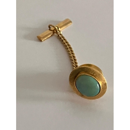 245 - 14 carat GOLD TIE PIN set with OPAL. Please note chain is gilt not gold.