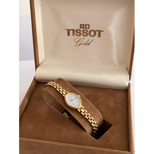 378 - Ladies 9 carat GOLD TISSOT WRISTWATCH having integral 9 carat GOLD BRACELET STRAP. Complete with ori... 