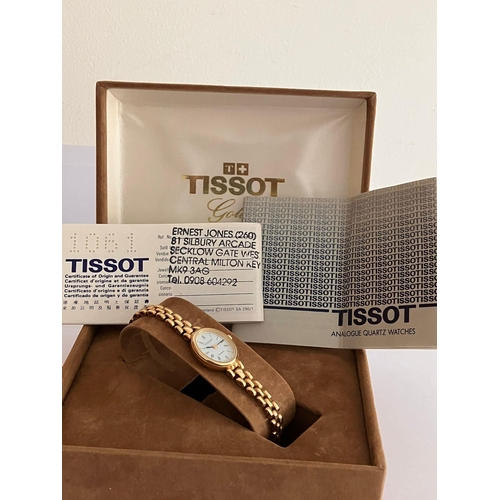 378 - Ladies 9 carat GOLD TISSOT WRISTWATCH having integral 9 carat GOLD BRACELET STRAP. Complete with ori... 