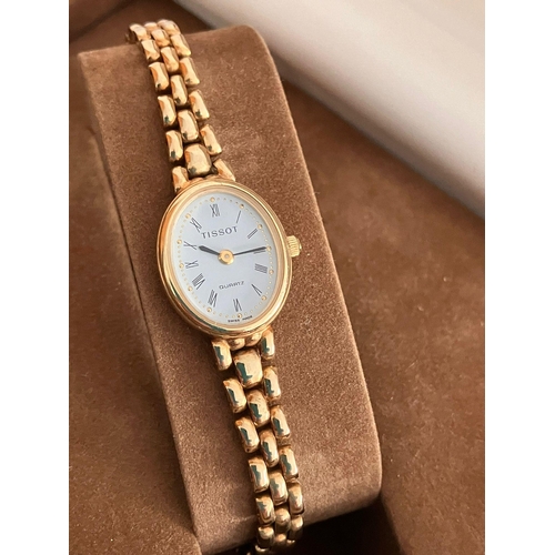 378 - Ladies 9 carat GOLD TISSOT WRISTWATCH having integral 9 carat GOLD BRACELET STRAP. Complete with ori... 