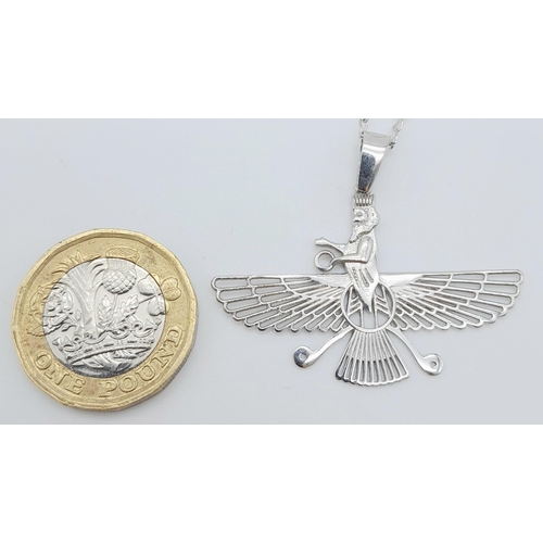 542 - An 18K White Gold Zoroastrian Winged Deity Pendant on an 18K White Gold Disappearing Necklace. Penda... 