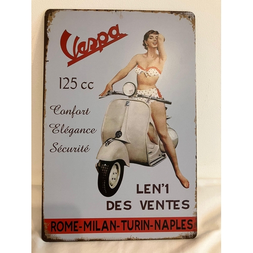 588 - 3 x Vintage & repro VESPA SCOOTER  metal signs. 12” x 8”. (30 x 20 cm).