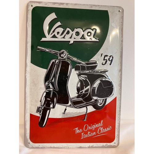 588 - 3 x Vintage & repro VESPA SCOOTER  metal signs. 12” x 8”. (30 x 20 cm).