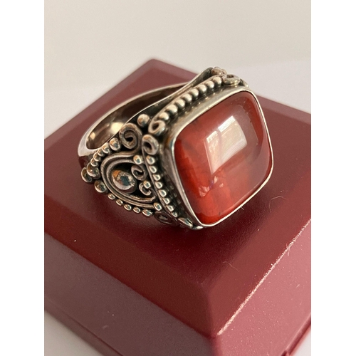 665 - Antique looking SILVER and RED JASPER RING ,Having polished RED JASPER set to top in heavy gauge SIL... 