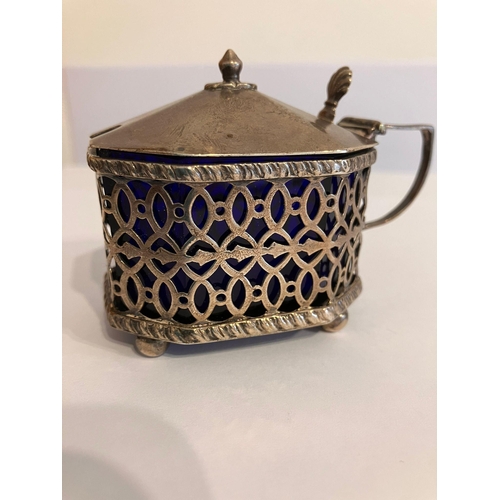 714 - Antique SILVER MUSTARD POT, Octagonal Shape, with fabulous filigree work all round. Hinge in perfect... 