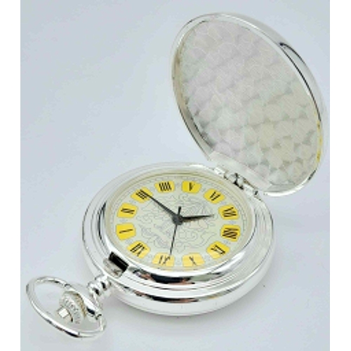 1158 - An Unused Silver Plated Manual Wind ‘Patriot Class 1930-65’ Steam Train Detailed Pocket Watch. 6cm L... 