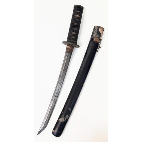 197 - A Rare Authentic Antique 19th Century Japanese Wakazashi Sword with Saya (Scabbard). Sword 48cm Leng... 