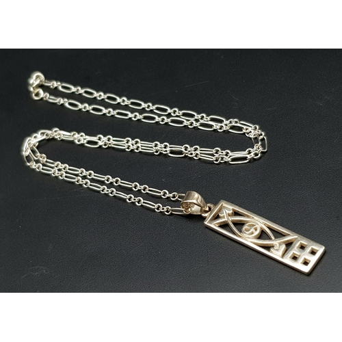 501 - An Excellent Condition Vintage Rennie Mackintosh Sterling Silver Pendant Necklace. 46cm Length recta... 