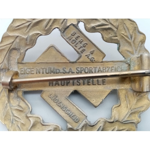 622 - 3 rd Reich Gold Grade S.A Sports Badge. Maker: Berg & Nolte.