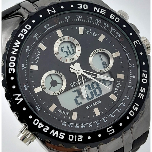 759 - A Men’s Military Style Sports Watch by Spotalen. 54mm Including Crown. Mult- Function Digital and An... 