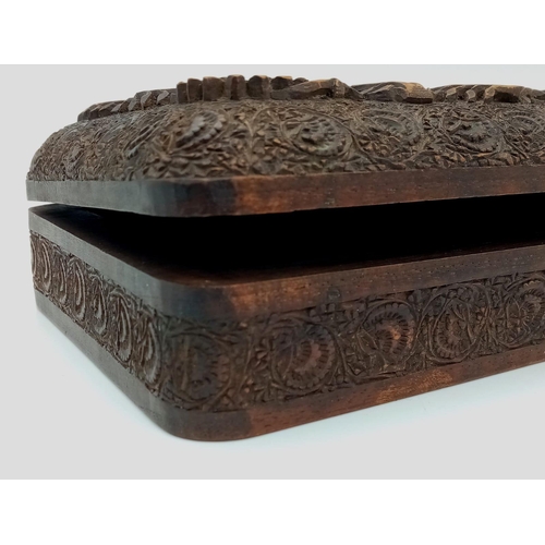 1662 - A lovely vintage intricately hand carved Kashmiri wooden box. The fantastic carving which covers thi... 