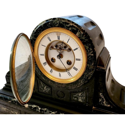 814 - A Victorian Slate Mantel Clock with Eight Day French Bell Strike Movement and Visual Escapement. Bou... 