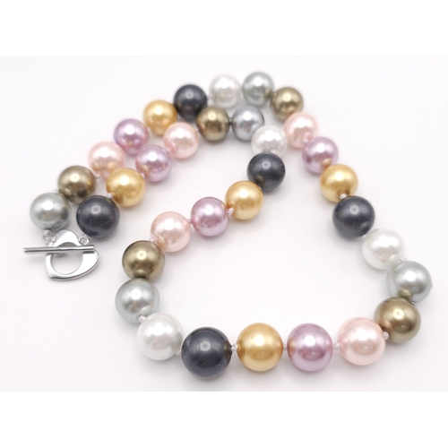 1649 - A Metallic Multi-Colour South Sea Pearl Shell Bead Necklace. 12mm beads. 44cm necklace length.