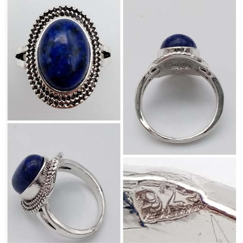 1805 - A lapis Lazuli Suite - Cuff bangle, Necklace, Ring and Earrings. Ring -size U.