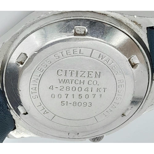 263 - A Vintage Citizen 21 Jewel Automatic Gents Watch. Blue leather strap. Stainless steel case - 36mm. I... 