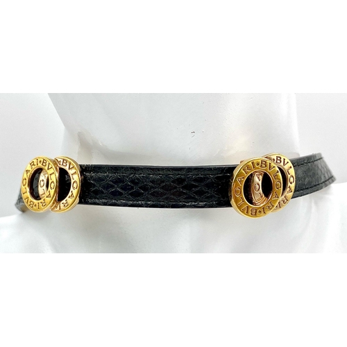 297 - A Bulgari Leather and Gilded Metal Choker/Dog Collar! 32cm length. Ref: 015967