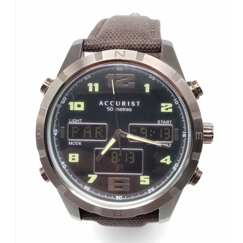 358 - An Excellent Condition Accurist Model 7232 Men’s Digital and Analogue Watch. Bronze Tone. 48mm Inclu... 