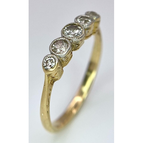 360 - AN VINTAGE 18K GOLD 5 DIAMOND RING .   2.2gms   size L