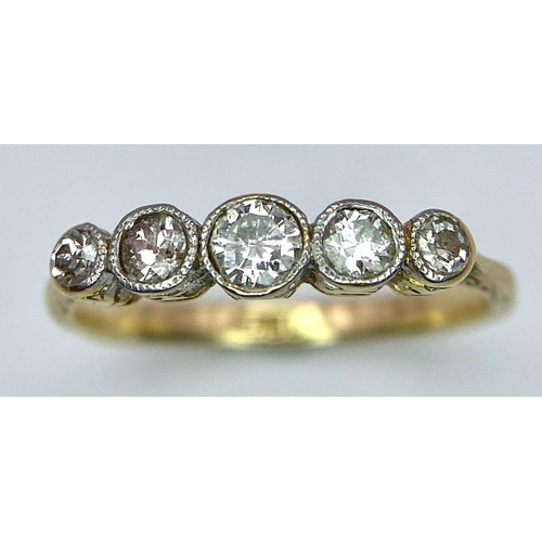 360 - AN VINTAGE 18K GOLD 5 DIAMOND RING .   2.2gms   size L